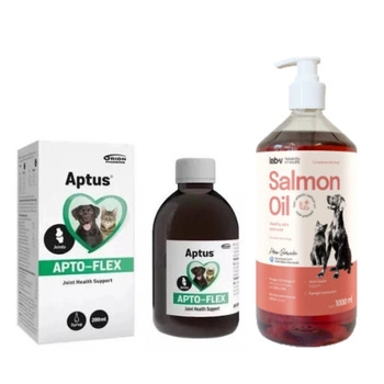 Orion Pharma Aptus Apto-Flex sirup 200 ml & Lab-v Lososový olej 100% pre psy a mačky v 1000 ml