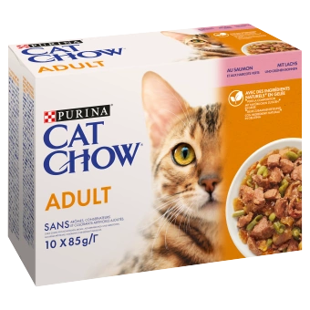 PURINA Cat Chow krmivo pre dospelé mačky s lososom a zelenými fazuľkami v želé 10x85 g