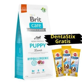 BRIT CARE Hypoallergenic Puppy Lamb 12kg + 3x DentaStix ZADARMO