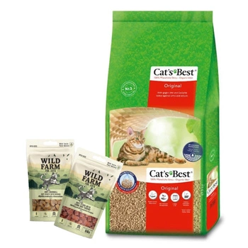 JRS Cat's Best Original Kočkolit 40 l & WILD FARM MIX OF FLAVORS 2x50g maškrta pre mačky  &WILD FARM MIX SMAKÓW 2x50g przysmak dla kota