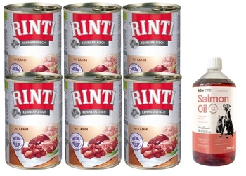 Rinti Kennerfleisch mokré krmivo pre psov - jahňacie 6x400g + LAB V Lososový olej pre psov a mačky 1000ml