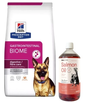 HILL'S PD Prescription Diet Canine Gastrointestinal Biome 10kg & LAB V Lososový olej pre psov a mačky 1000ml