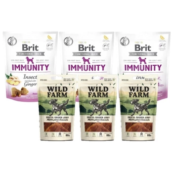Brit care dog functional snack immunity insect 3x150g & WILD FARM mäkké kuracie prsia 3x80g psia maškrta