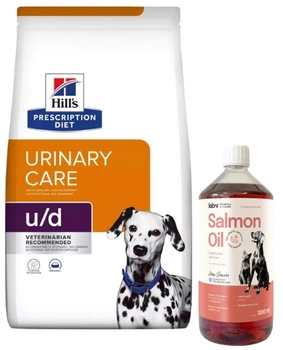 HILL'S PD Prescription Diet Canine u/d Urinary Care 10kg & LAB V Lososový olej pre psov a mačky 1000ml