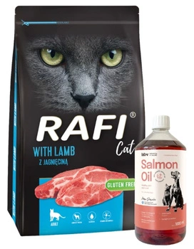 DOLINA NOTECI Rafi Cat suché krmivo pre mačky s jahňacím mäsom 7kg & LAB V Lososový olej pre psov a mačky 1000ml