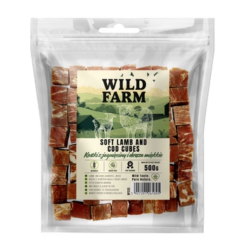WILD FARM jahňacie a treska kocky mäkké 500g psie maškrty