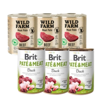 BRIT PATE & MEAT DUCK 3x800g + WILD FARM Hovädzia paštéta 3x800g