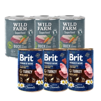Brit Premium by Nature Turkey With Liver 3x800g + WILD FARM Superfood Duck 3x800g