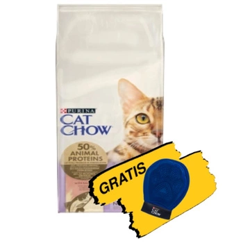 PURINA Cat Chow Sensitive s lososom 15kg + ZADARMO rukavice na úpravu srsti!