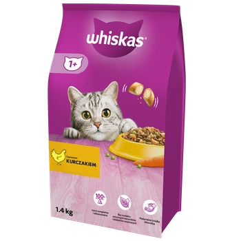 WHISKAS Adult 1,4 kg - suché kompletné krmivo pre dospelé mačky s lahodným kuracím mäsom