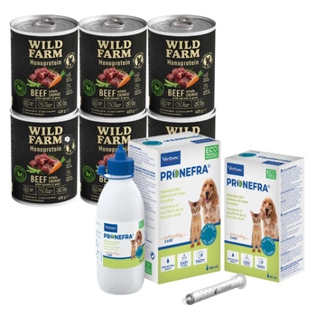 Pronefra pre psy a mačky 180 ml & WILD FARM Monoproteínové hovädzie 6x400g hypoalergénne krmivo pre psov