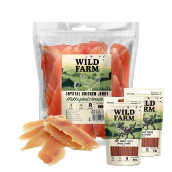 WILD FARM Mäkké kuracie prsia 500g Psí maškrta & WILD FARM králičie prúžky 2x80g psia maškrta