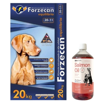 Forzecan Equilibrio 45% GMO-free MEAT 20kg & LAB V Lososový olej pre psov a mačky 1000ml