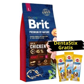 BRIT Premium By Nature Adult L 15kg + 3x DentaStix ZADARMO!