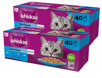 WHISKAS Adult sáčky 80 x 85 g Fishy Treats - vlhké krmivo pre dospelé mačky v želé (kúsky s: lososom, tuniakom, treskou, bielou rybou)