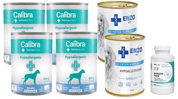 Calibra Veterinary Diets Dog Hypoallergenic Insect & Salmon 4x400g + ENZO VET Hypoalergénna hypoalergénna diéta s morkou pre psov 2x 400g a LAB-V Immuno Hard - Posilnenie imunity pre psov a mačky 90 kapsúl