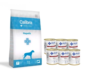 Calibra Veterinary Diets Dog Hepatic 12kg + ENZO VET Hepatic na ochorenia pečene pre psov 6x400g