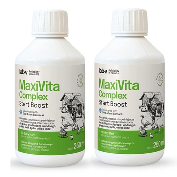 Lab-v MaxiVita Complex - doplnková kŕmna zmes - multivitamín, v tekutej forme, určená pre kurovité vtáky, vodné vtáctvo, holuby, ošípané, hovädzí dobytok, ovce a kozy 2x250 ml