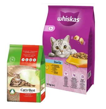 Whiskas Adult Sterile Chicken 14 kg & JRS Cats Best Eko Plus - hrudkujúca drevená podstielka 20l / 8,6kg
