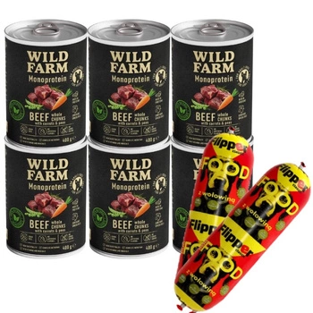 Wild Farm Monoprotein Beef 6x400g hypoalergénne krmivo pre psov & DOLINA NOTECI FLIPPER Klasické s hovädzím mäsom pre psov 2x900g