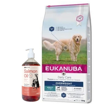 EUKANUBA Daily Care Overweight Adult Dog 12kg & Lab-v Lososový olej 100% pre psy a mačky 1000 ml