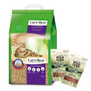 JRS Cats Best Nature Gold - podstielka pre dlhosrsté mačky 20l / 10kg & WILD FARM MIX OF FLAVORS 2x50g maškrta pre mačky