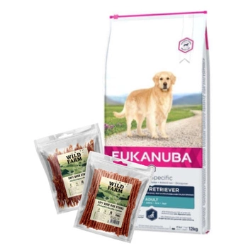 EUKANUBA Adult Golden Retriever 12kg & WILD FARM 2x500g psie maškrty