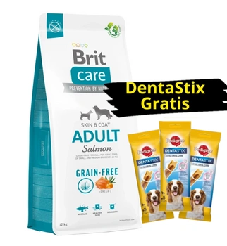 BRIT CARE Grain-free Adult Salmon 12kg + 3x DentaStix ZADARMO