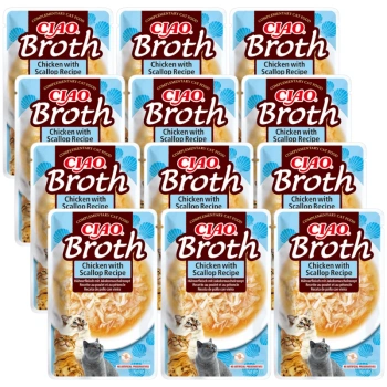INABA Cat Ciao Broth - doplnkové krmivo pre mačky s príchuťou kuracieho mäsa a hrebenatky 12x40g
