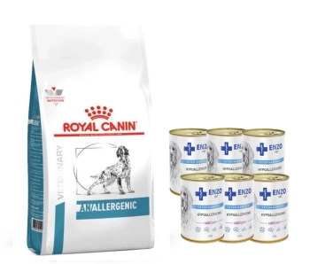 Royal Canin Veterinary Health Nutrition Dog Anallergenic 8kg + ENZO VET hypoalergenní 6x400g (králové, krůtí)