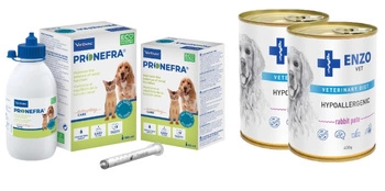 Virbac Pronefra 180ml & ENZO VET Hypoalergénne hypoalergénne krmivo s králikom pre psov 2x400g