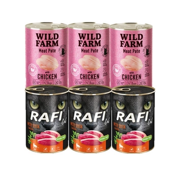 RAFI Cat Adult s kačkou 3x400g + WILD FARM Pate Chicken 3x400g
