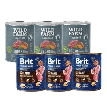 BRIT Premium by Nature Lamb With BUCKWHEAT 3x800g + WILD FARM Superfood Wild Boar 3x800g