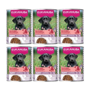 EUKANUBA Mokré krmivo pre šteniatka, bohaté na hovädzie mäso a tekvicu 6x400 g