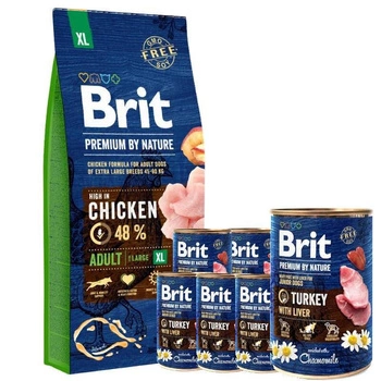 BRIT Premium By Nature Adult XL 15kg + Brit Turkey With Liver 6x400g