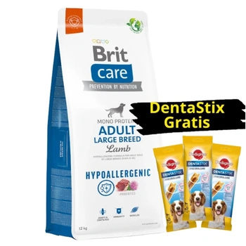 BRIT CARE Dog Hypoallergenic Adult Large Breed Lamb 12kg + 3x DentaStix ZADARMO
