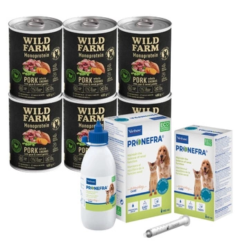 Pronefra pre psy a mačky 180 ml & WILD FARM Monoproteínové bravčové mäso 6x400g hypoalergénne krmivo pre psov