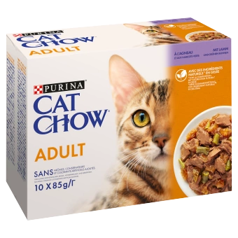 PURINA Cat Chow krmivo pre dospelé mačky s jahňacím mäsom a zelenými fazuľkami v želé 10x85g