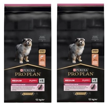 PRO PLAN krmivo pre šteňatá s citlivou kožou bohaté na lososa 2x12kg