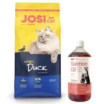 JOSERA JosiCat Crispy Duck 18kg & LAB V Lososový olej pre psy a mačky 1000ml