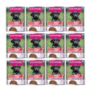 EUKANUBA Mokré krmivo pre šteniatka, bohaté na hovädzie mäso a tekvicu 12x400 g