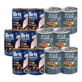 Brit Premium by Nature Fish with Fish Skin 6x400g + Wild Farm Superfood Salmon 6x400g