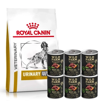 Royal Canin Veterinary Health Nutrition Dog Urinary U/C Low Purine 14 kg & WILD FARM Monoproteínové hovädzie mäso 6x400g