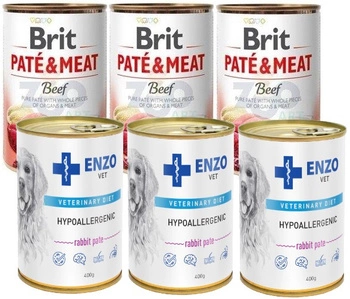 BRIT PATE & MEAT BEEF 3x400g & ENZO VET Hypoalergénne hypoalergénne krmivo s králikom pre psov 3x400g