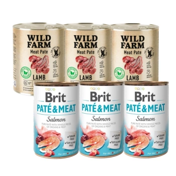 BRIT PATE & MEAT LOSOS 3x800g + WILD FARM Jahňacia paštéta 3x800g