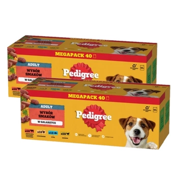 PEDIGREE Adult kapsičky 80x100g Mix príchutí - vlhké krmivo pre psov v želé (s hovädzím, kuracím, jahňacím a hydinovým mäsom)