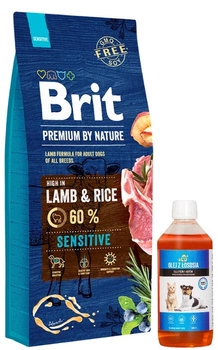 BRIT Premium By Nature Sensitive Lamb 15kg + LAB V Lososový olej pre psy a mačky 500ml
