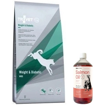 TROVET WRD Weight & Diabetic 12,5kg & LAB V Lososový olej pre psov a mačky 1000ml