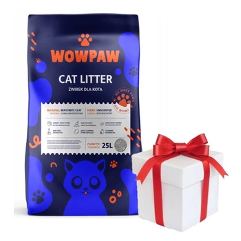 WOW PAW Bentonitová podstielka - bez zápachu pre mačky 25 l + Prekvapenie pre mačku ZADARMO!