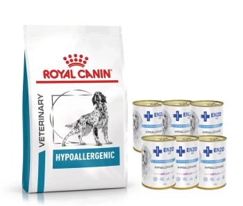 ROYAL CANIN Hypoallergenic DR21 14kg + ENZO VET hypoalergenní 6x400g (krocan, králík)